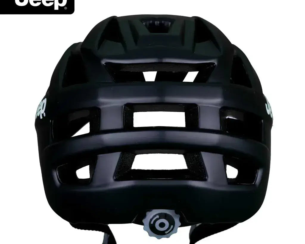 Rückansicht des Jeep E-Bikes Helm Pro mit reflektierenden Elementen für zusätzliche Sichtbarkeit