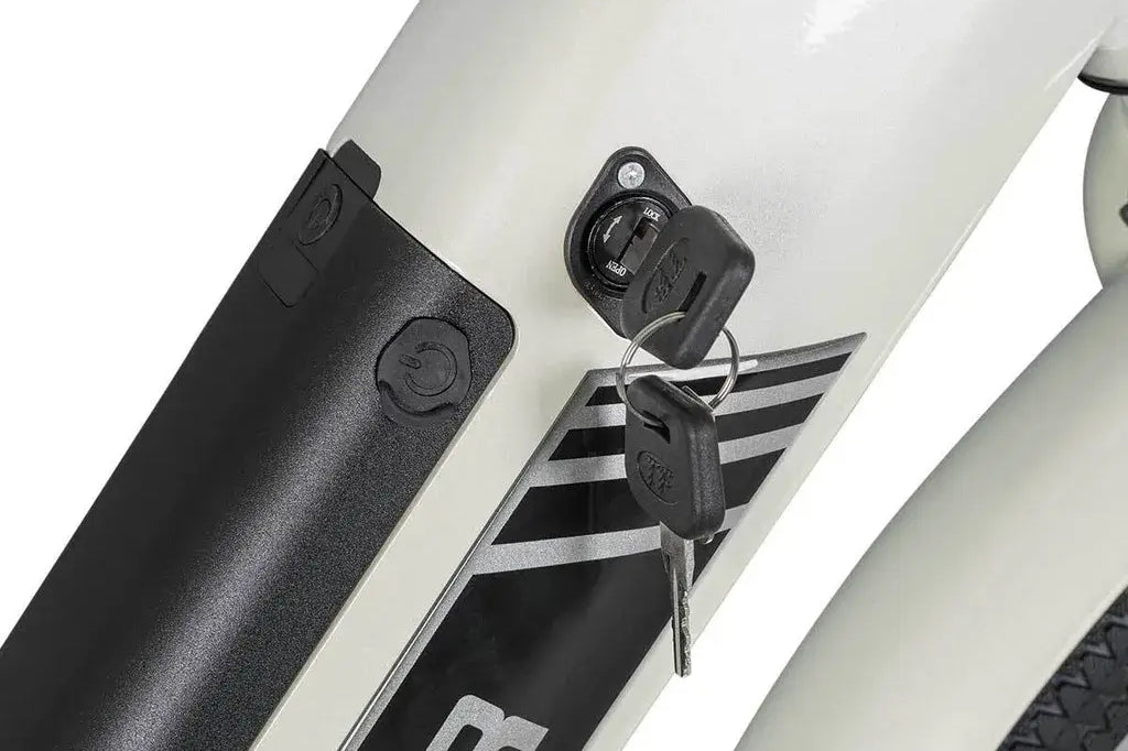 Akkufach des ROVER Cruise E-Bike CLR 707 mit Schlüsselzugang.