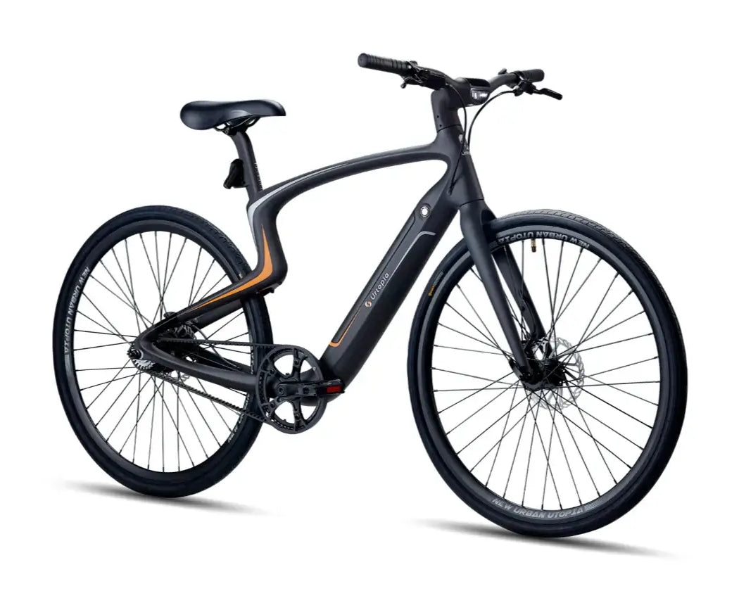 Urtopia Carbon 1, Vorderansicht mit schlanken Reifen und integrierten Steuerungselementen