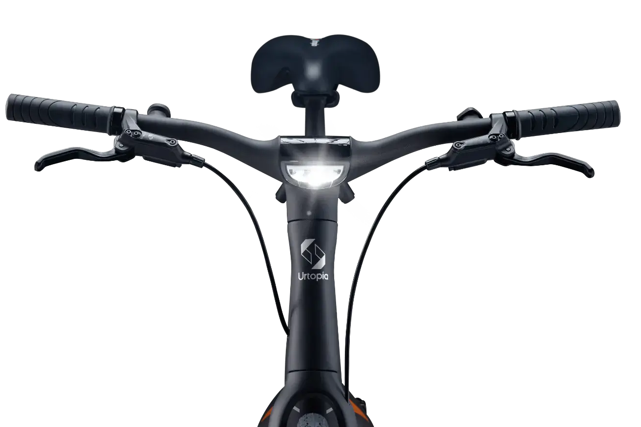 Lenker und Bedieneinheit des Urtopia Carbon 1, zeigt die minimalistische Steuerung für E-Bike-Funktionen