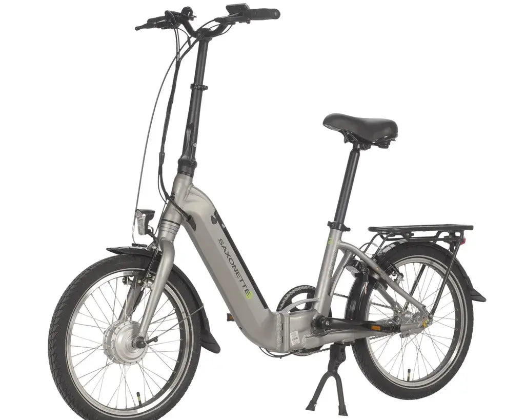 Seitenansicht des Saxonette Compact Comfort Plus 2.0 Falt-E-Bikes mit ausgeklapptem Rahmen