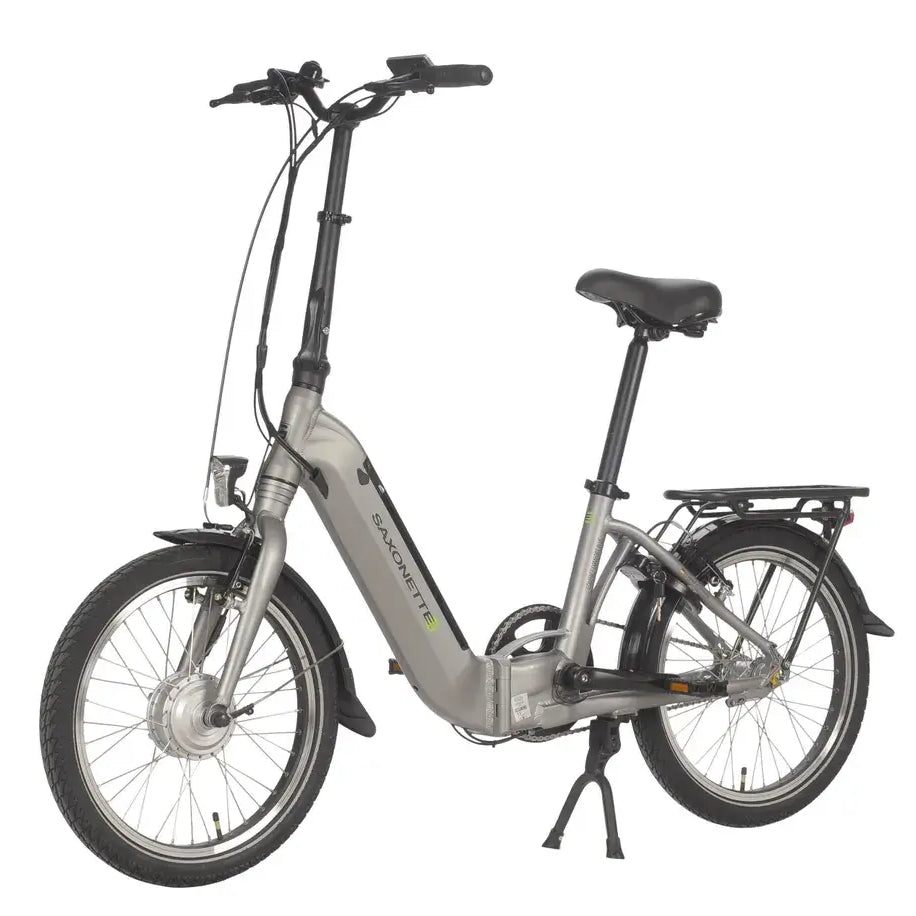 Seitenansicht des Saxonette Compact Comfort Plus 2.0 Falt-E-Bikes mit ausgeklapptem Rahmen