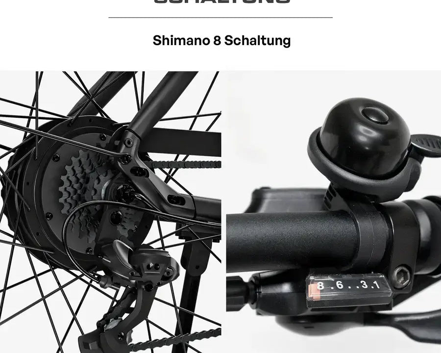 Hinterrad des Berlin Bikes SUV E-Bikes mit Schaltwerk und Scheibenbremse, optimal für Kontrolle und Sicherheit