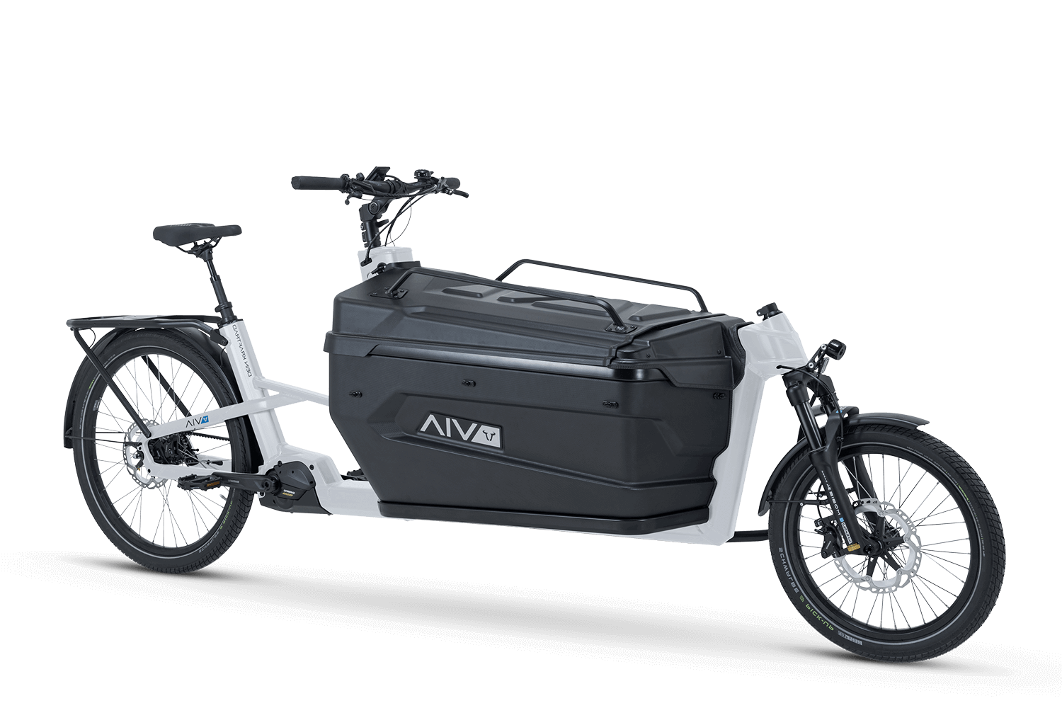 VIA Cargo E-Lastenrad für Transport mit großem Stauraum und robuster Bauweise.