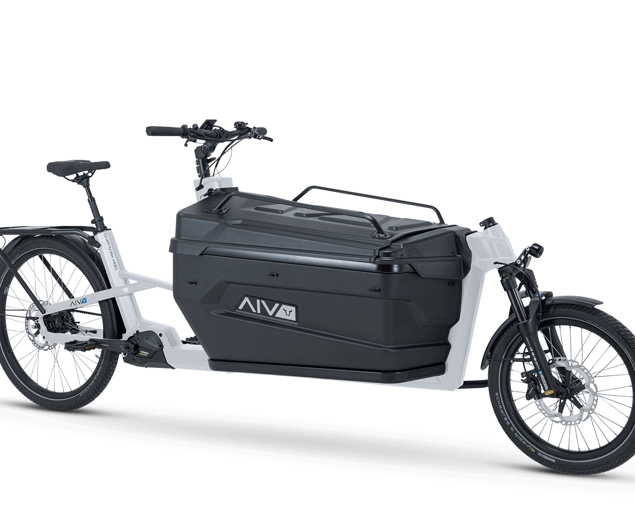 VIA Cargo E-Lastenrad für Transport mit großem Stauraum und robuster Bauweise.