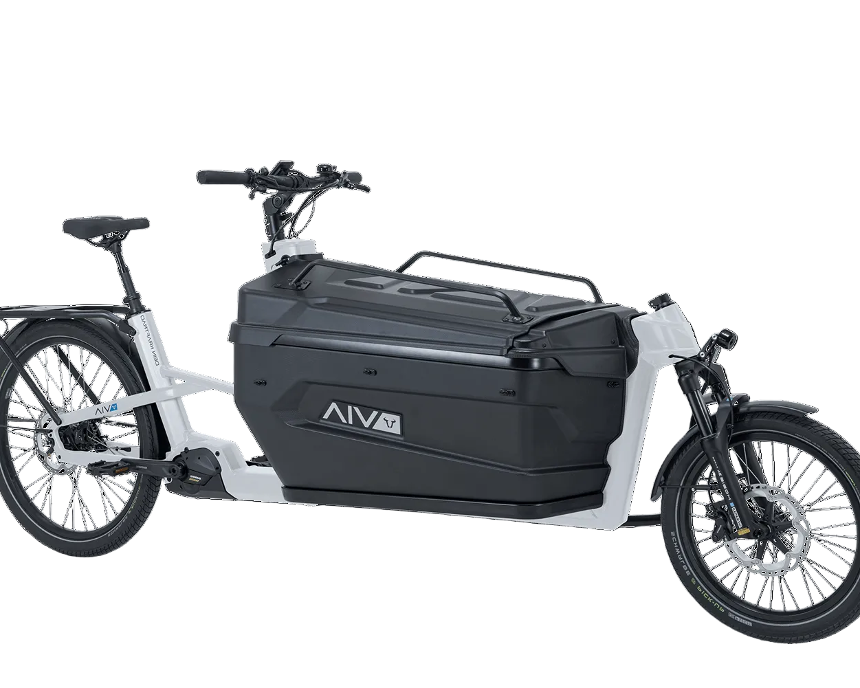 VIA Cargo E-Lastenrad für Transport mit großem Stauraum und robuster Bauweise.