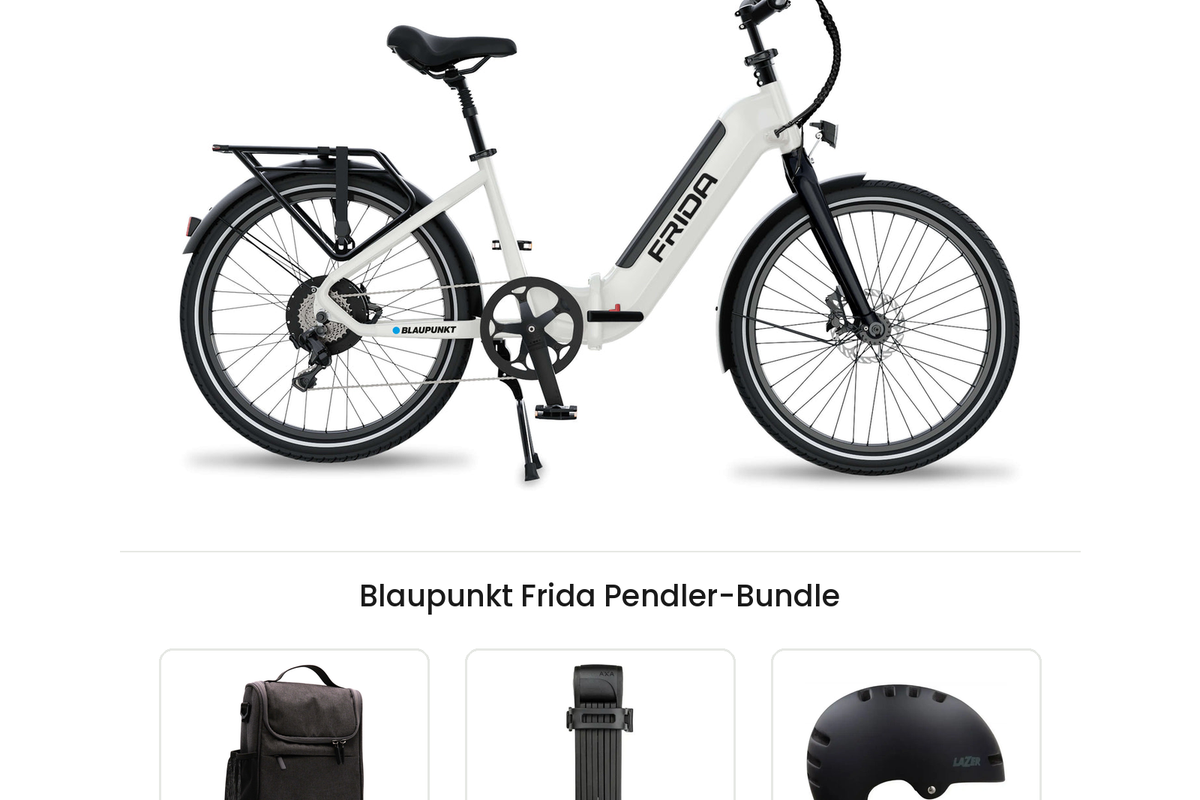 Blaupunkt Frida Pendler-Bundle: Falt-E-Bike mit DotBlue Lenkertasche LT300, AXA Fold Lite 100 Faltschloss und Lazer Armor 2.0 Helm