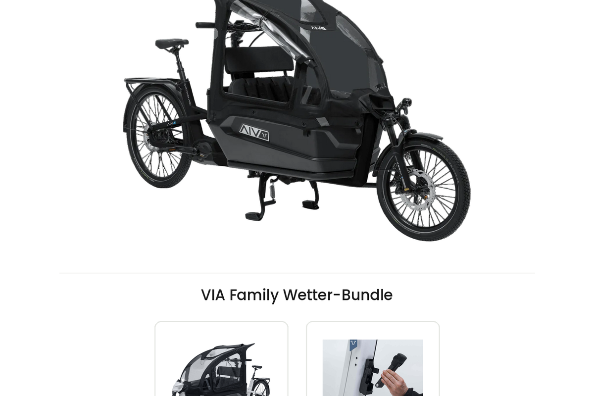 VIA Family Wetter-Bundle: E-Lastenrad mit VIA Regenverdeck und ABUS Bordo 6000K Faltschloss