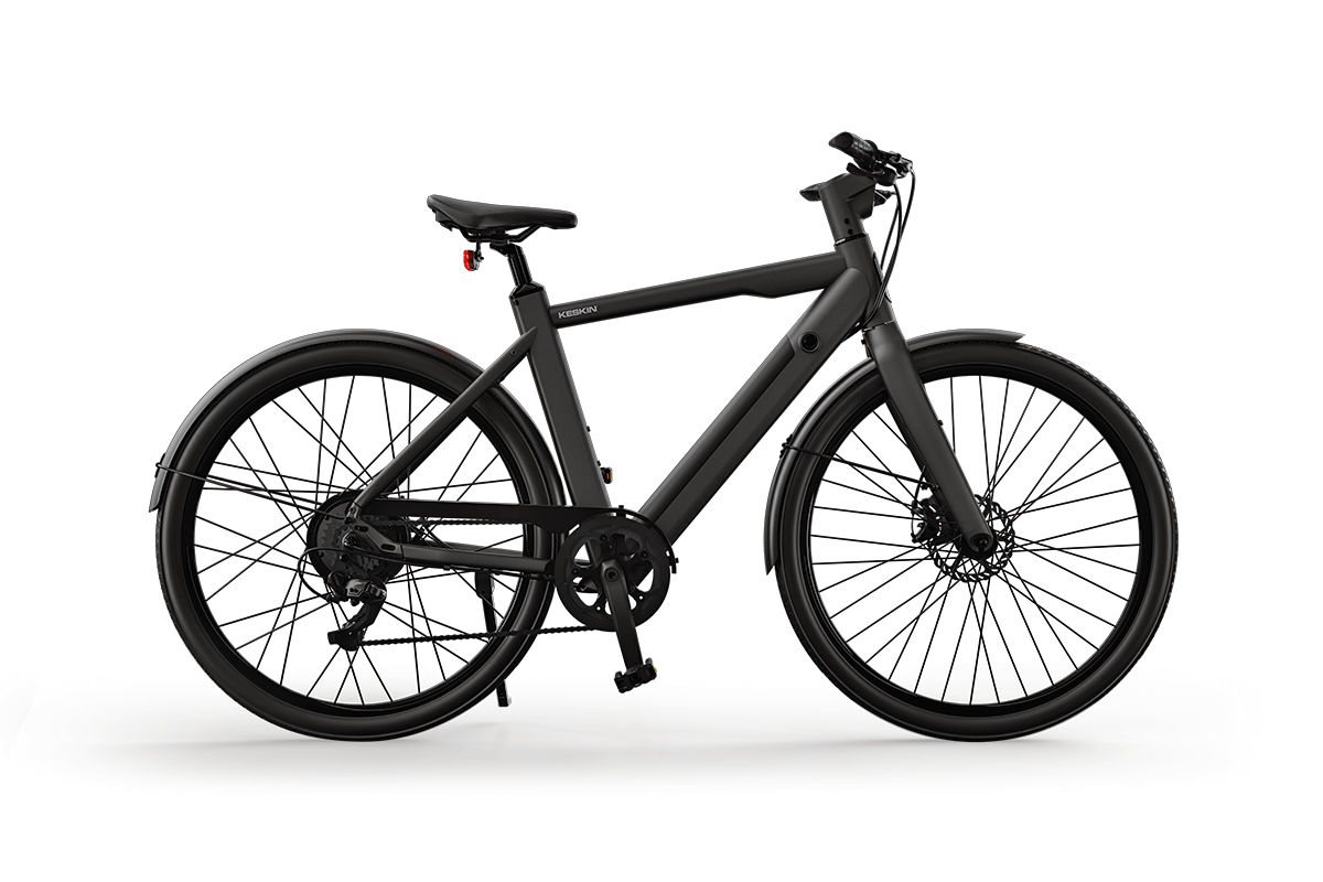 Keskin E-Bike cBike 1 in elegantem Schwarz mit modernem Design und robusten Felgen, ideal für Stadtfahrten.