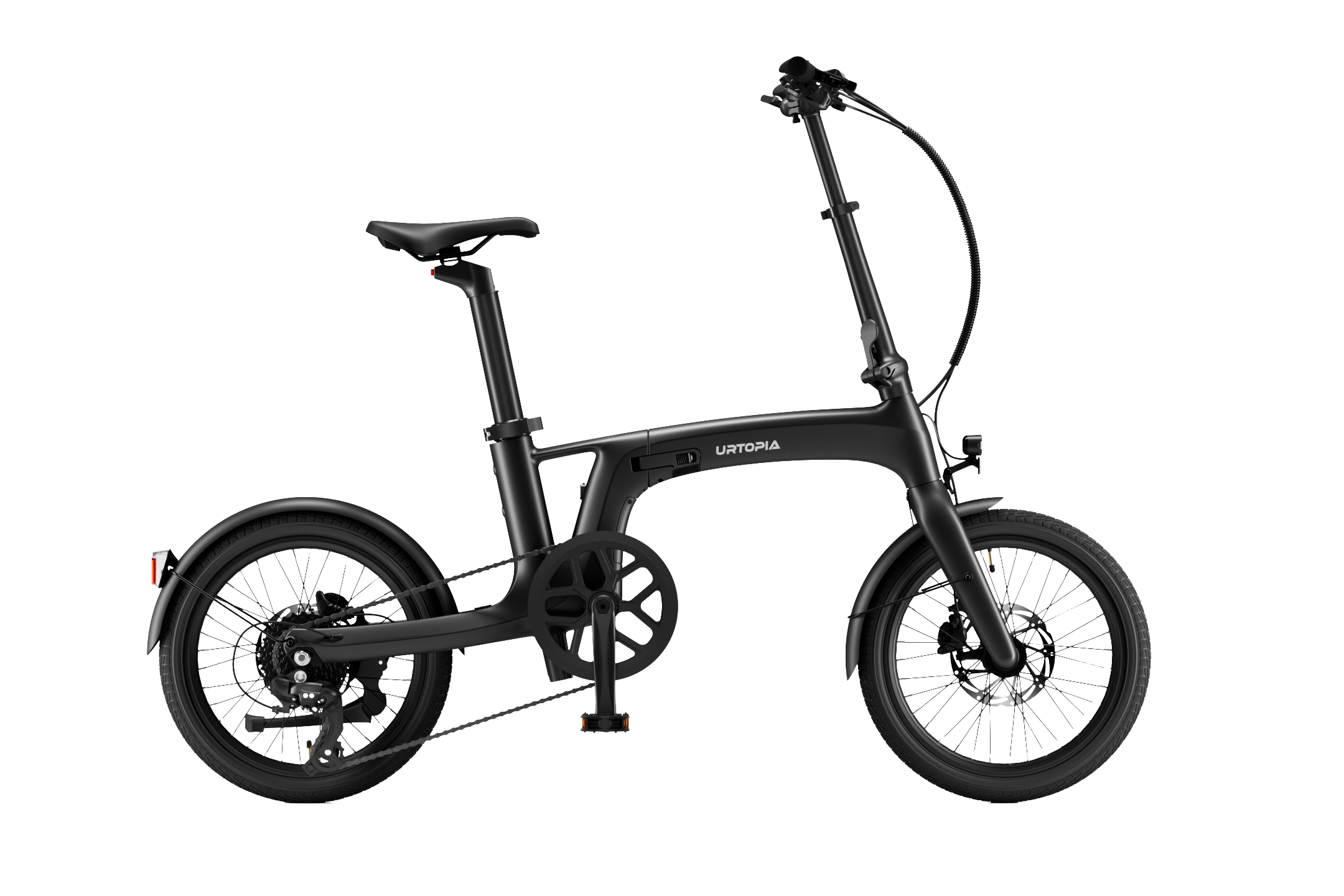 Urtopia Carbon Fold 2 in Schwarz, Seitenansicht des ultraleichten Carbon-Faltrads