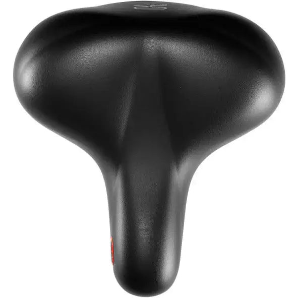 Vorderansicht des Selle Royal Torx E-Bike Sattels in Schwarz, mit ergonomischem Design für bequeme Sitzposition