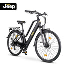 Jeep Trekking E-Bike TLR 7030, Vorderansicht mit breiten Reifen, Federgabel und Gepäckträger für längere Touren