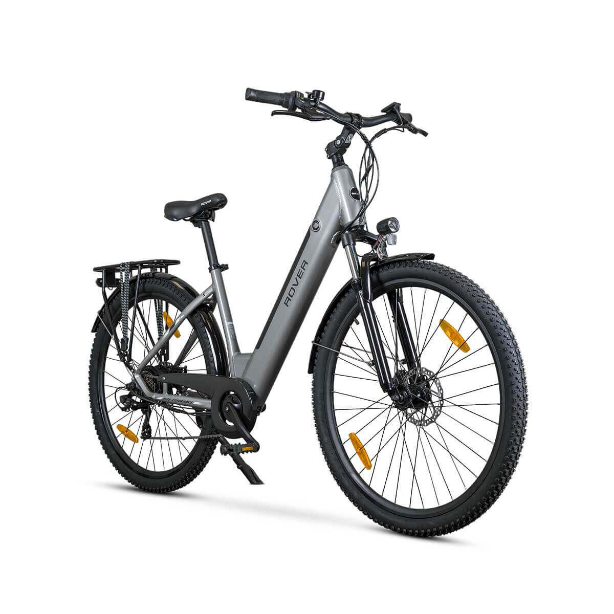 ROVER Trekking E-Bike TLR 709 in Grau mit starken Reifen und elegantem Design für komfortables und effizientes Trekking.