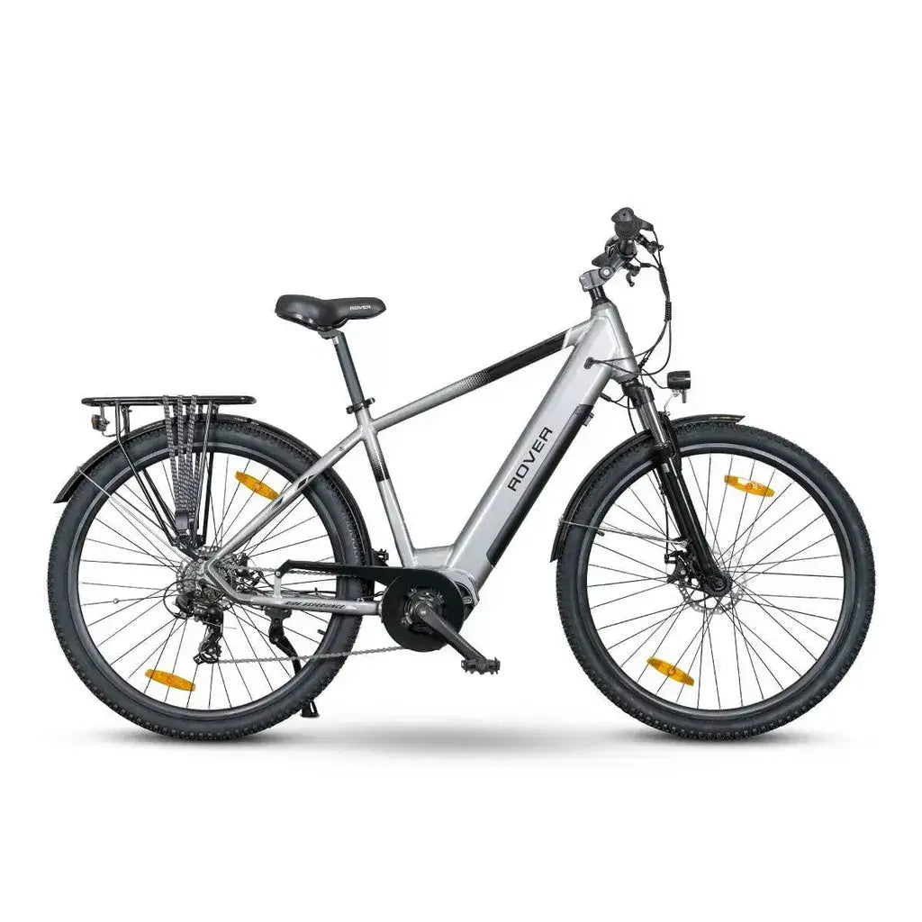 ROVER Trekking E-Bike TMM 709 in Silber mit Bafang Mittelmotor, ideal für lange Touren und steile Anstiege.