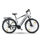 Stylish ROVER Trekking E-Bike TMR 709 mit integriertem Akku für urbane Mobilität und Outdoor-Abenteuer, in grau-schwarzem Design.