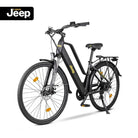 Jeep Trekking E-Bike TLR 7030, Gesamtansicht mit Vorderrad, Hinterrad, Gepäckträger und Schutzblechen, ideal für komfortables Fahren