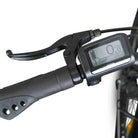 Großaufnahme des Lenkers des ROVER Trekking E-Bike TLM 709 mit digitalem Display und Bremshebel.