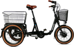 Blaupunkt Minna E-Trike Seitenansicht rechts, faltbares Dreirad-Lastenrad mit tiefem Wave-Rahmen und Transportkorb