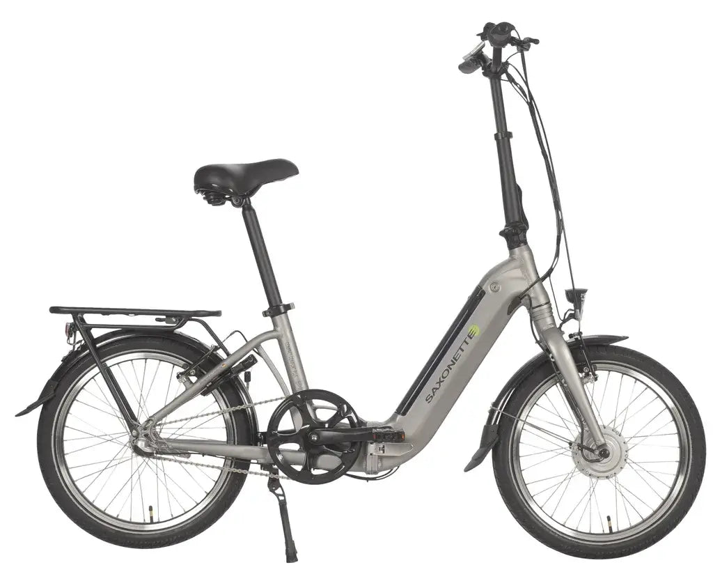 Seitenansicht des Saxonette Compact Comfort Plus 2.0 Falt-E-Bikes mit ausgeklapptem Rahmen