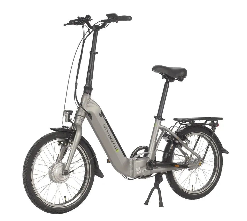 Seitenansicht des Saxonette Compact Comfort Plus 2.0 Falt-E-Bikes mit ausgeklapptem Rahmen