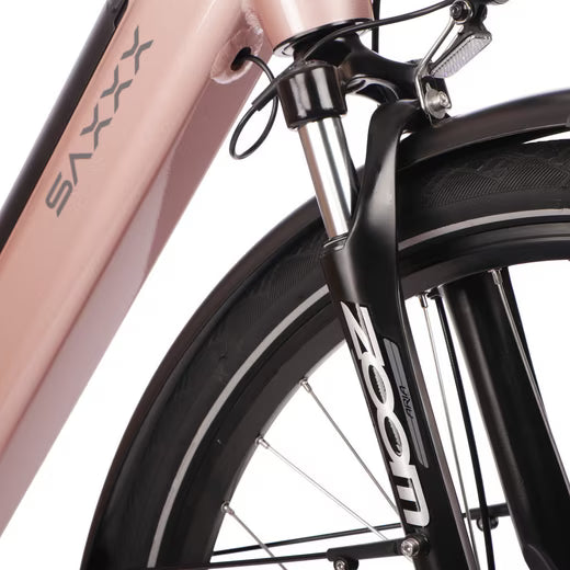 Detailansicht der Federgabel mit Vorderrad am Saxonette Comfort Sport EASY E-Bike