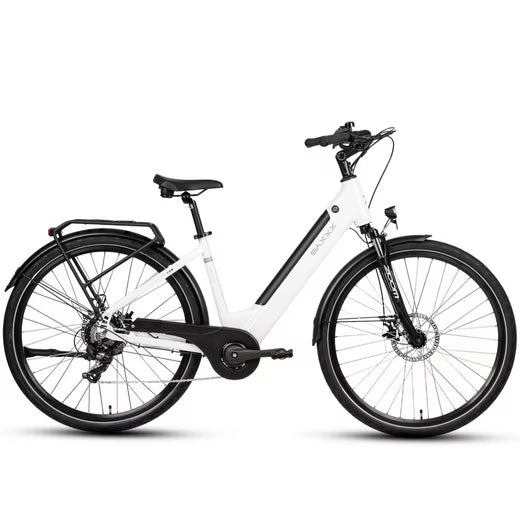 Komplettansicht des Saxxx Comfort Sport EASY E-Citybike in Weiß