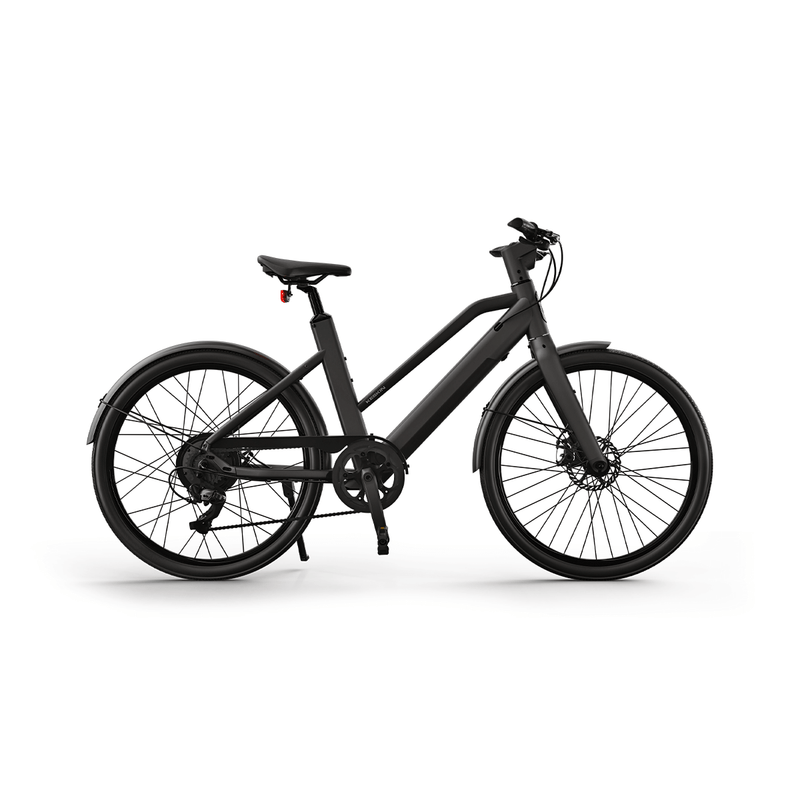 Keskin cBike 1V E-Citybike in Matt-Schwarz Seitenansicht, Tiefeinsteiger mit 504 Wh Akku für entspannte Stadtfahrten