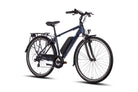 SAXXX Touring Sport E-Trekkingbike in blau, ideal für Alltag und Freizeit mit 250 W Motor und 7-Gang-Schaltung.
