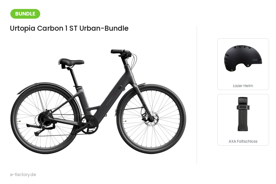Urtopia Carbon 1 ST Urban-Bundle: Carbon-E-Bike mit Lazer Armor 2.0 Helm und AXA Fold Lite 100 Faltschloss
