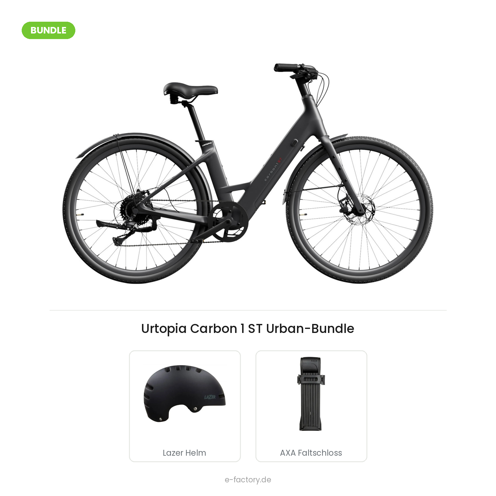 Urtopia Carbon 1 ST Urban-Bundle: Carbon-E-Bike mit Lazer Armor 2.0 Helm und AXA Fold Lite 100 Faltschloss
