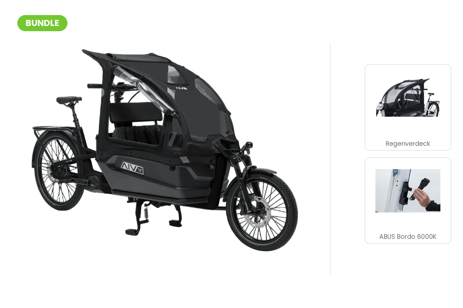 VIA Family Wetter-Bundle: E-Lastenrad mit VIA Regenverdeck und ABUS Bordo 6000K Faltschloss
