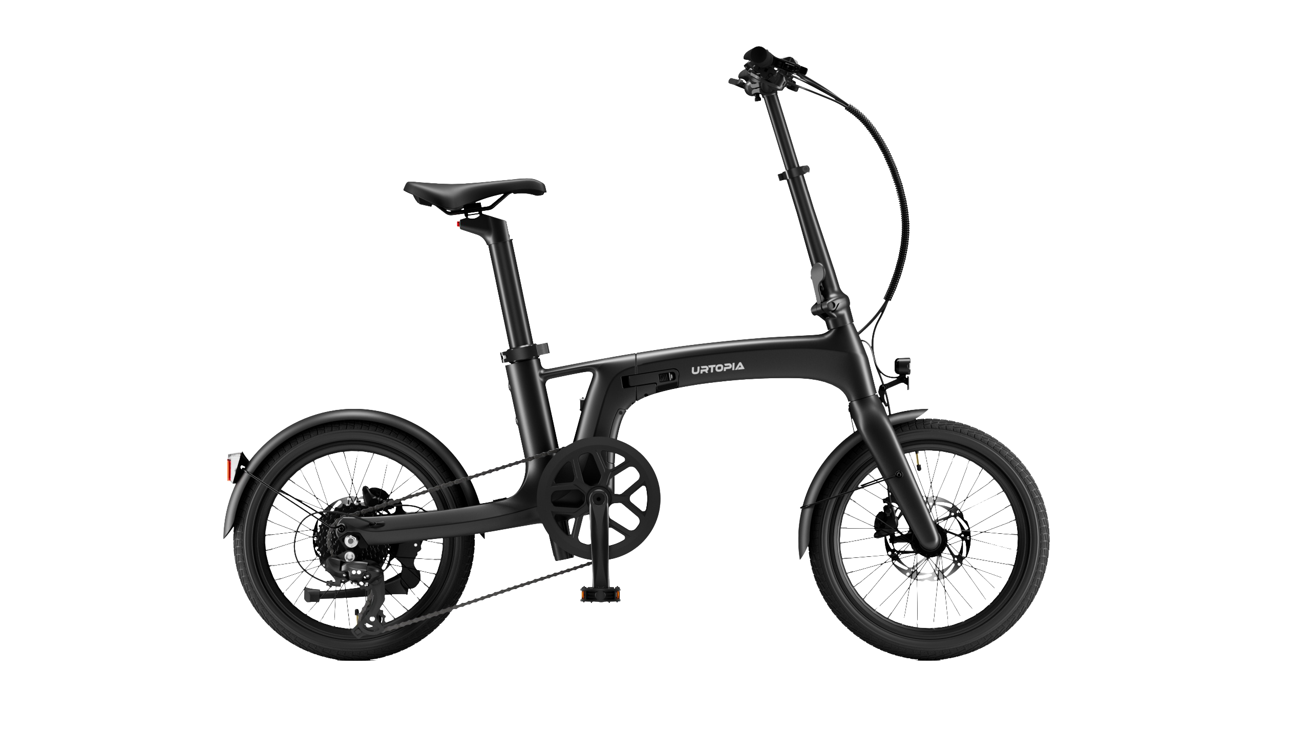 Urtopia Carbon Fold 2 in Schwarz, Seitenansicht des ultraleichten Carbon-Faltrads