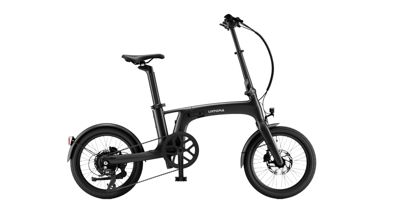 Urtopia Carbon Fold 2 in Schwarz, Seitenansicht des ultraleichten Carbon-Faltrads