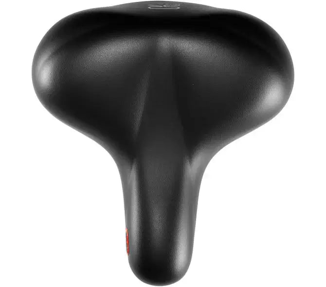 Vorderansicht des Selle Royal Torx E-Bike Sattels in Schwarz, mit ergonomischem Design für bequeme Sitzposition